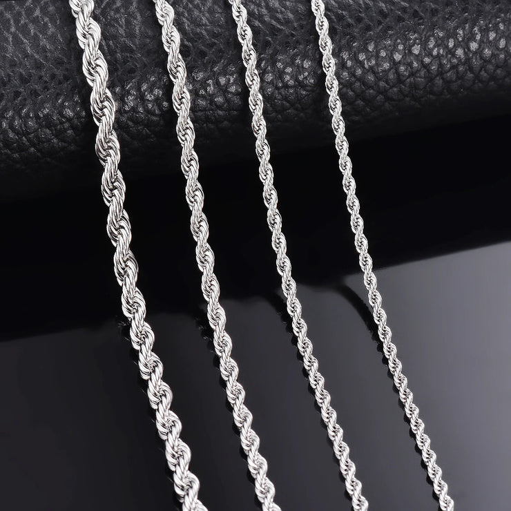 925 Sterling Silver Rope Chain – 2MM/3MM/4MM Necklace or Bracelet