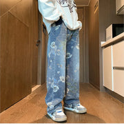 2024 Men’s Baggy Jeans – Floral Print Wide-Leg Denim Pants