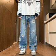 2024 Men’s Baggy Jeans – Floral Print Wide-Leg Denim Pants