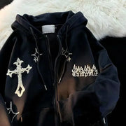 Men’s Embroidered Zip-Up Hoodie – Retro Harajuku Streetwear
