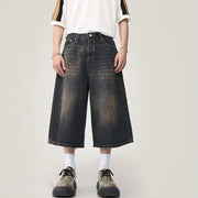 Unisex Y2K Baggy Denim Shorts – High-Waist Wide-Leg Knee Length