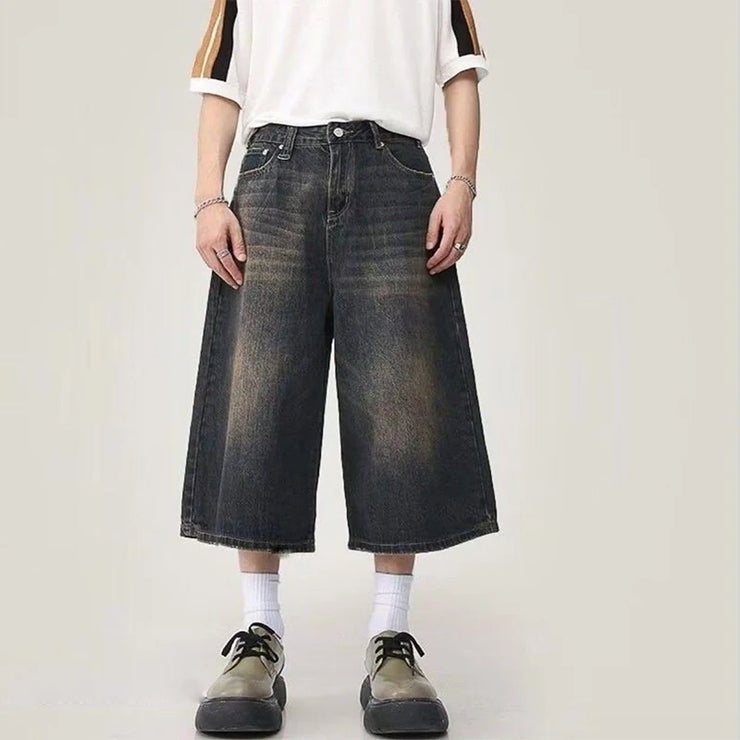 Unisex Y2K Baggy Denim Shorts – High-Waist Wide-Leg Knee Length