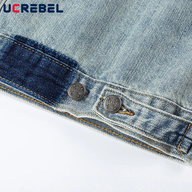 Men’s Ripped Denim Jacket – Retro Distressed High Street Outerwear