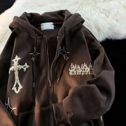 Men’s Embroidered Zip-Up Hoodie – Retro Harajuku Streetwear