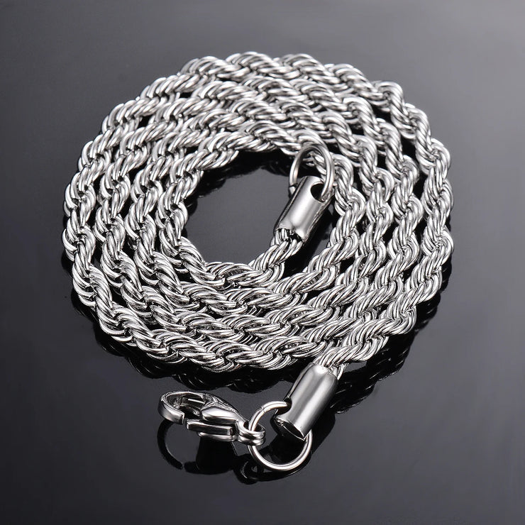 925 Sterling Silver Rope Chain – 2MM/3MM/4MM Necklace or Bracelet