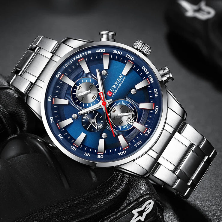 CURREN Luxury Men’s Quartz Watch – Sporty, waterproof, and stylish with chronograph & date display.