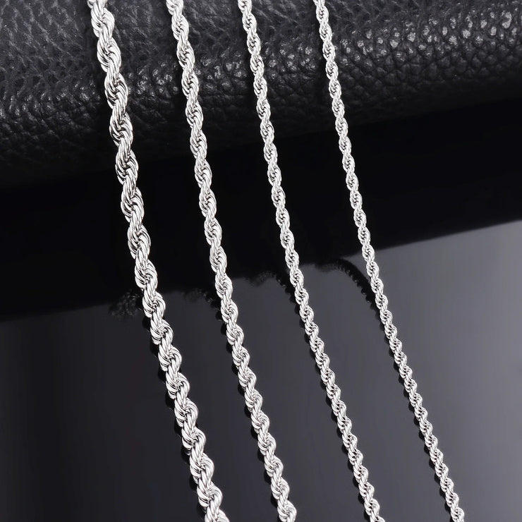 925 Sterling Silver Rope Chain – 2MM/3MM/4MM Necklace or Bracelet