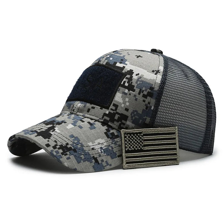 Men’s Camo Baseball Cap – American Flag, Adjustable