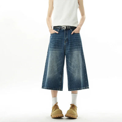 Men’s Baggy Denim Jorts – Y2K Wide-Leg Streetwear Shorts