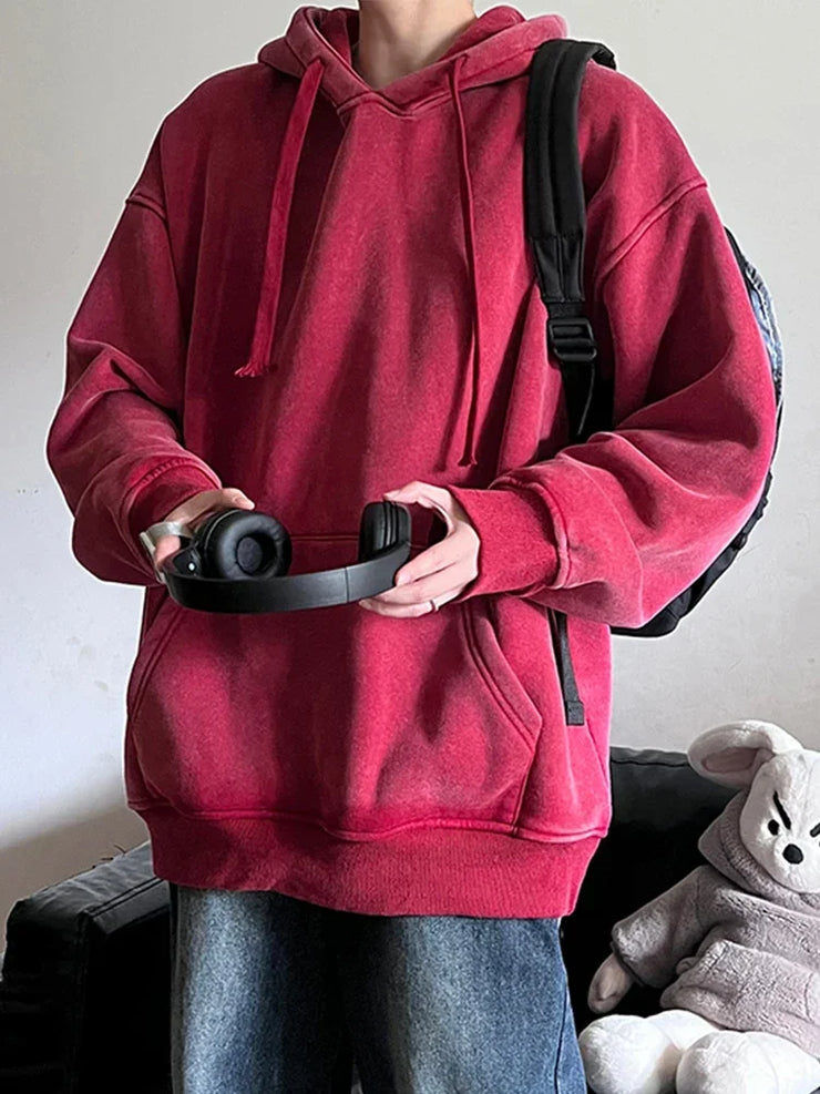 2024 Oversized Hoodie – Thick Cotton Washed Streetwear Sweatshirt