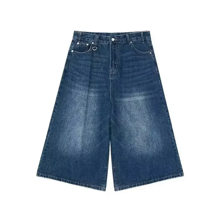 Unisex Y2K Baggy Denim Shorts – High-Waist Wide-Leg Knee Length