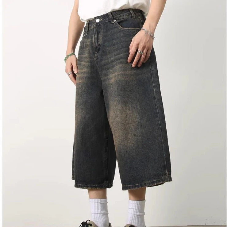 Unisex Y2K Baggy Denim Shorts – High-Waist Wide-Leg Knee Length