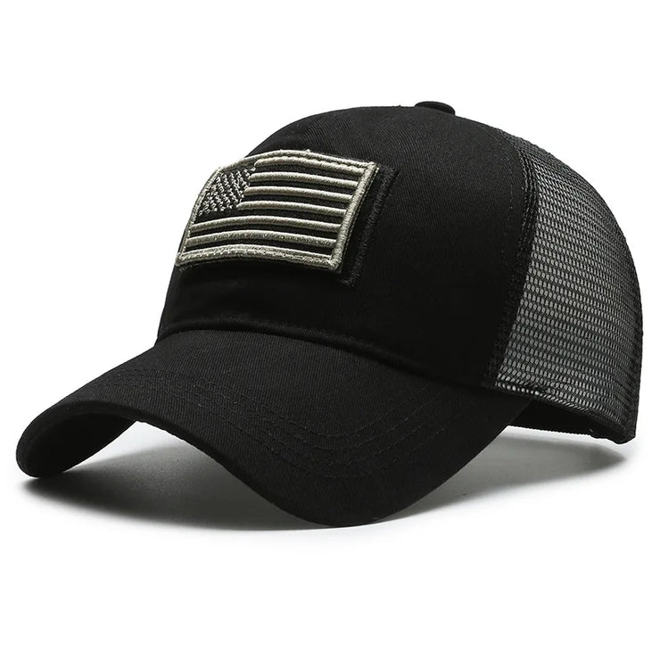 Men’s Camo Baseball Cap – American Flag, Adjustable